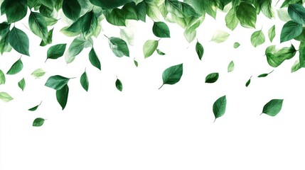 Obraz premium Green Leaves Falling on White Background