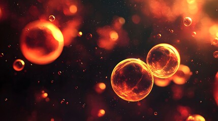 Fototapeta premium Glowing Spheres and Dust Particles in a Red and Orange Space