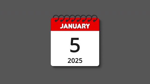 Monthly calendar with spiral ring coil binding, tear-off calendar animation for January 2025, concepts, ideas, 4k, transparent background with alpha channel, copy space