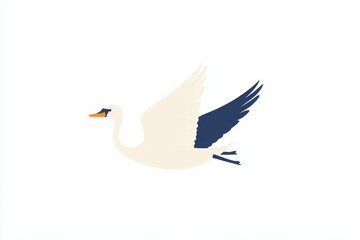 Obraz premium Cartoon hand drawn illustration of swan flying in the air on white background