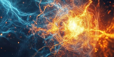 Obraz premium Abstract swirling blue and orange energy.