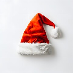 Santa Claus Hat on White Background. Christmas and New Year Red Hat
