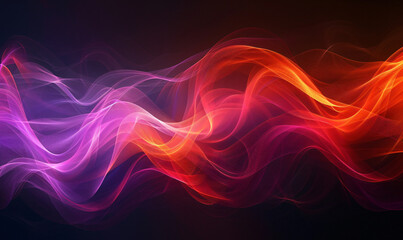 Fototapeta premium Abstract background with wavy lines and waves of light in orange, red and purple colors on a black background. Abstract art design element for creative concepts, technology, music or digital concepts.