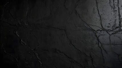 Naklejka premium Dark black cracked wall texture & concrete surface, realistic depth rough cement backdrop. grungy abstract wallpaper 