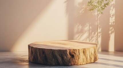 Minimal abstract concept with a podium made of tree wood