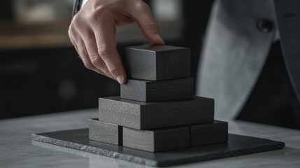 The Hand Stacking Black Blocks