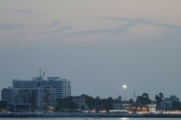 city skyline at dusk