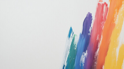 Rainbow Brush Strokes on White Textured Background with Copy Space
