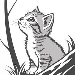Black and white illustration of a kitten: create a magical mood in a children's room with art.
