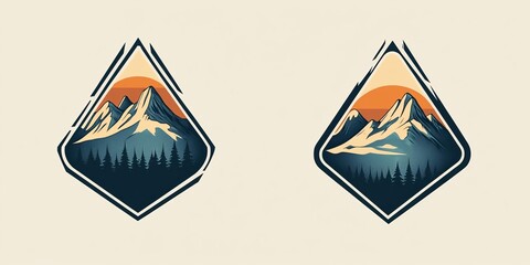 Obraz premium Cool mountain logos perfect for summer camps, shirts, or stickers. These vintage-style designs feature mountains and are great for creating unique brands.