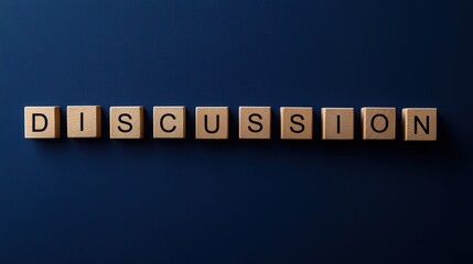 Discussion wooden block on navy background for work and brainstorm concept