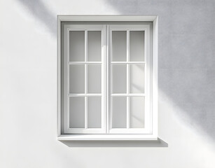 A single white window with four panes, set in a white wall.
