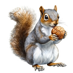 Obraz premium Watercolor squirrel with nut isolated transparent background