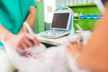Doctor performing medical ultrasound examination on patient