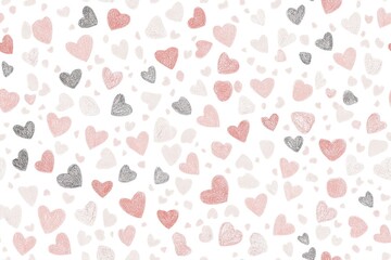 Seamless Heart Pattern with Pink and Gray Hand-Drawn Style for Romantic Designs