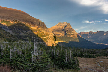 Beautiful view of the mountains range in Logan Pass in Glacier National Park, Montana