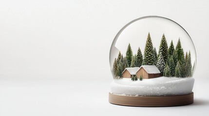 Winter Wonderland Snow Globe with Snowy Pine Forest and Cabin