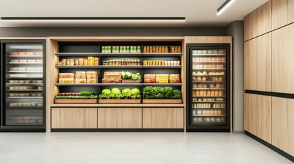 Supermarket Convenience Zone Featuring a Deep Selection of Microwavable and Ready to Eat Meal Options to Cater to the Needs of Busy Consumers Seeking Quick Efficient Meal