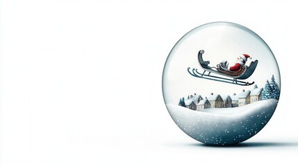 Christmas Snow Globe with Santa Claus Flying over Winter Village