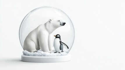 Polar Bear and Penguin in Snow Globe