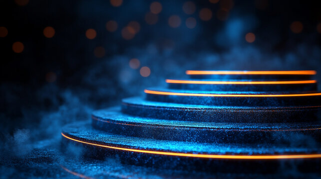 Blue steps, fog in the background