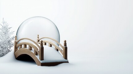 Snow Globe with Wooden Bridge and Winter Tree