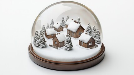 Winter Wonderland Snow Globe with Wooden Houses and Snow Covered Trees