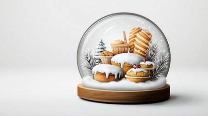 Winter Wonderland Snow Globe with Sweet Treats and Pine Trees