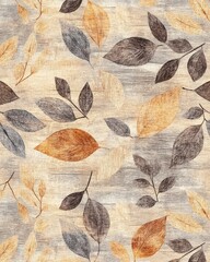 A rustic seamless pattern featuring earthy elements like leaves, wood grains, and natural fibers, with soft, organic textures in neutral colors