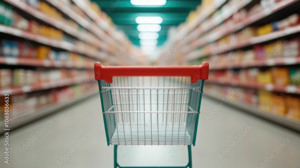 Poster bustling supermarket scene showcasing a wide variety of retail convenience options and products crea