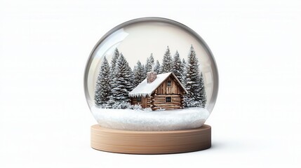Snow Globe with Cabin and Pine Trees in Winter Wonderland