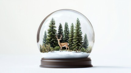 Snow Globe with Winter Forest and Deer Figurine