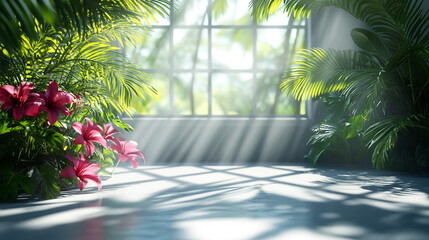 Product Display Space in Room with White Walls and Plants