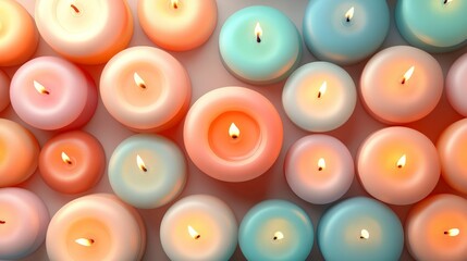 Top view of colorful burning candles