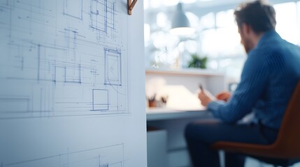 Detailed Architectural Blueprint Project on Whiteboard