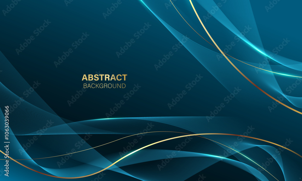 Poster abstract blue gold light luxury wave curve with blank space for text place design modern creative ba