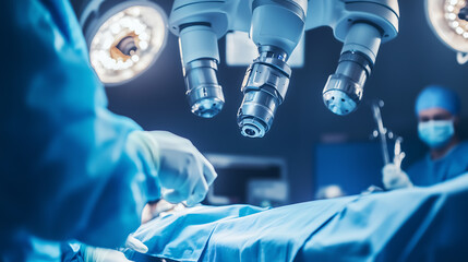 Close-up of surgical procedure with advanced medical equipment in hospital