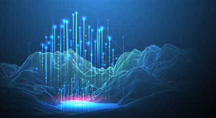 Big Data. Abstract digital futuristic wireframe vector illustration on technology background. Data mining and management concept. Hand drawn art.