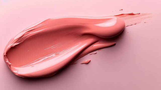 A close-up shot of a pink lipstick smear on a light pink background