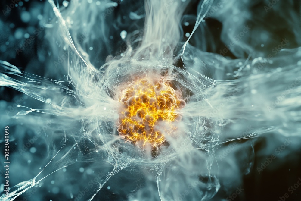 Poster An abstract representation of energy with fiery elements, illustrated through vibrant colors and fluid motion suggesting power and transformation in action.