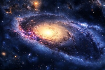 Fototapeta premium A mesmerizing view of a spiral galaxy surrounded by a vibrant mix of cosmic colors and stars, creating a stunning celestial scene full of wonder and beauty.