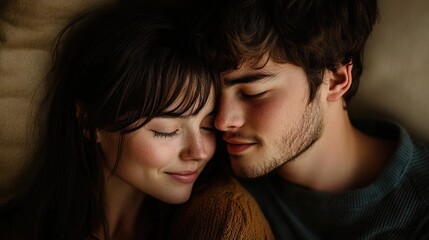 A loving couple gently sharing a tender forehead kiss conveying a sweet expression of care devotion and intimate connection between them