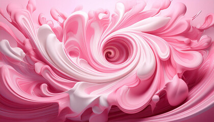 Fototapeta premium Swirling wave, spirals of bold pink and white paint splashes, forming vortex, abstract dynamic