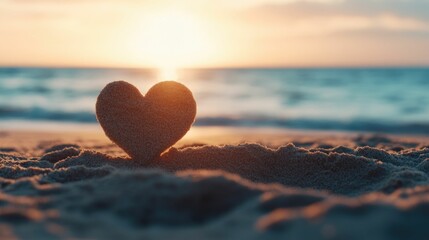 Fototapeta premium Heart Drawn in Sand Symbolizes the Timeless Love of Soulmates Enjoying a Peaceful Moment Together at the Tranquil Beach Coastal Romantic Scene with Deep Depth of Field