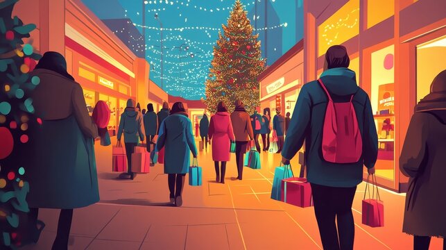 Crowds of shoppers eagerly explore deals during the black friday shopping extravaganza