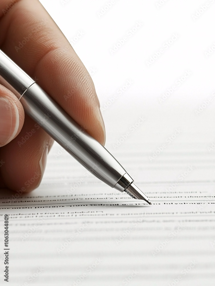 Poster a financial advisor pointing at an approved mortgage document with a pen, while discussing with a cl