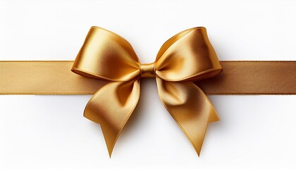 Decorative golden bow with long ribbon isolated on white background. Holiday decoration. Vector illustration
