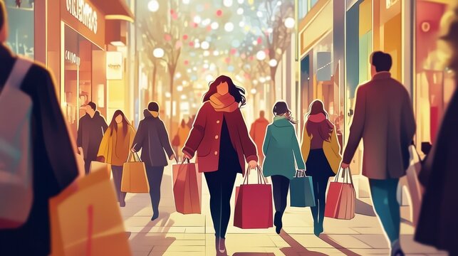 Crowds of shoppers eagerly explore deals during the black friday shopping extravaganza