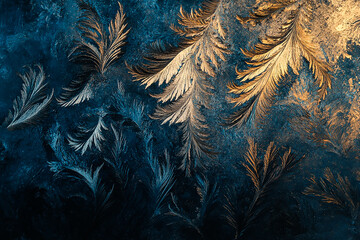 Close-Up of Winter Frost Patterns and Ice Crystals on Glass: Chilling Cold Weather Background