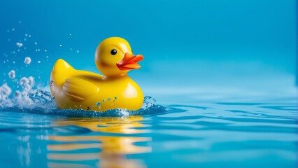 Vibrant yellow rubber duck floating on crystal blue water